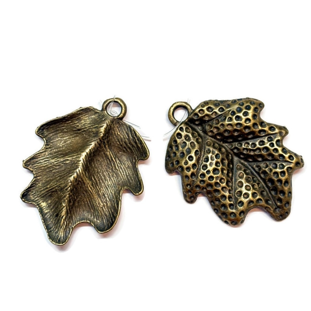 As Low As $2 Large Antique Bronze Tibetan Style Leaf Pendants 45.5mmx35.5mm (2)